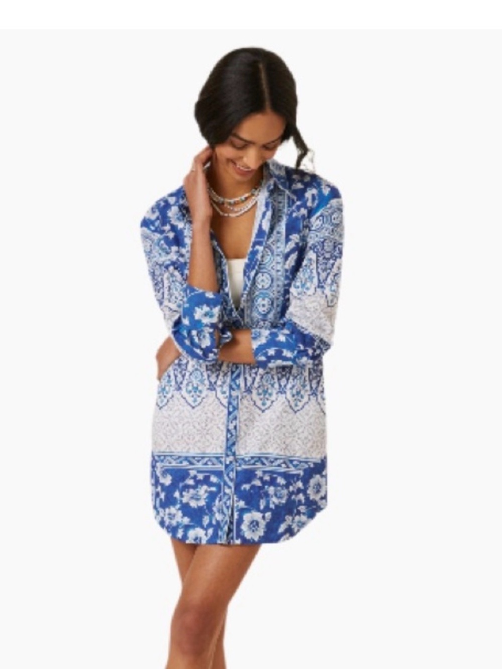Anthropologie Blue and White Printed Shirt Dress